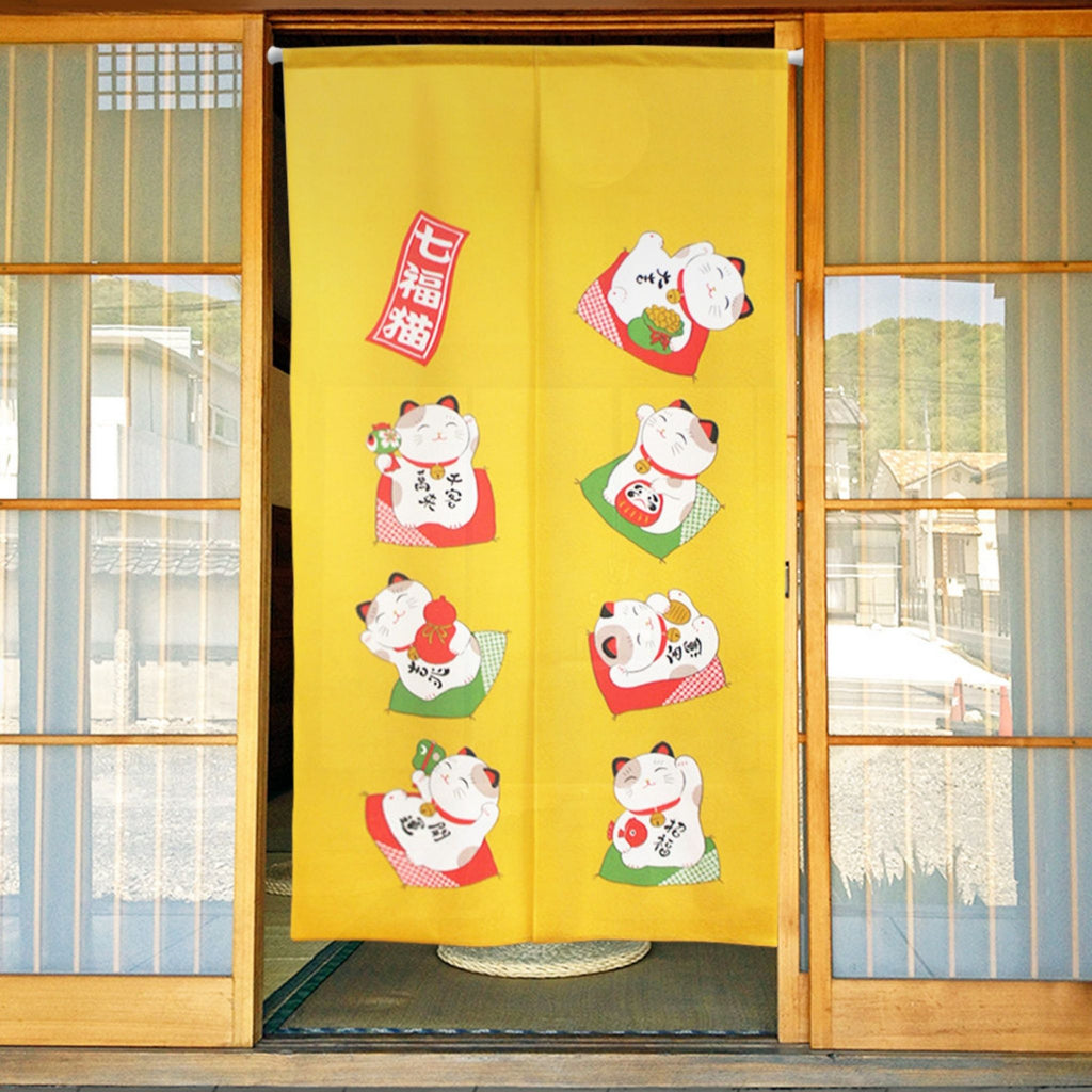Seven Lucky Cats Golden Noren