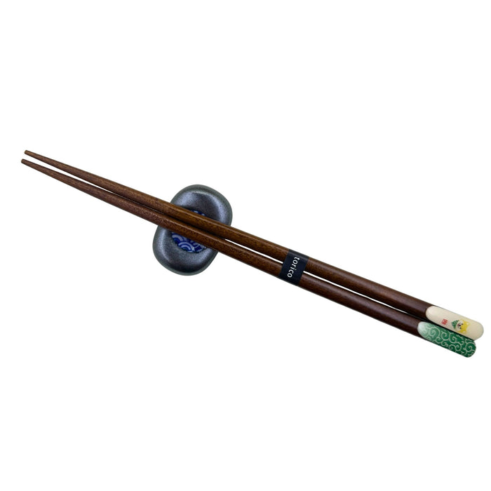 "Yellow Shiba Inu and Seigaiha Green" Chopsticks - Kiiro Shiba Inu Seigaiha Green Chopsticks (黄色い柴犬青海波緑箸)