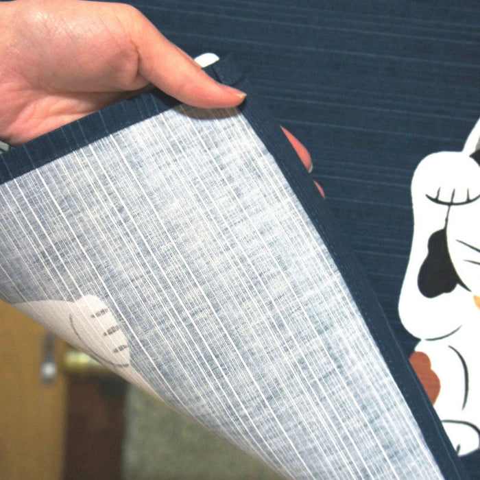 "Seven Lucky Cats Navy Blue Noren" - Shichi Fuku Neko Kon'yakushoku Noren (七福猫紺藥色幕)