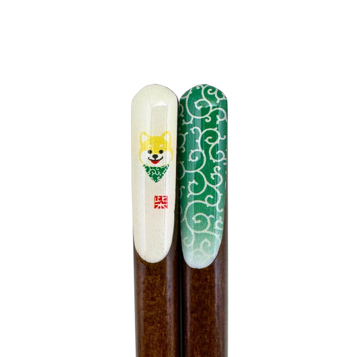 "Yellow Shiba Inu and Seigaiha Green" Chopsticks - Kiiro Shiba Inu Seigaiha Green Chopsticks (黄色い柴犬青海波緑箸)