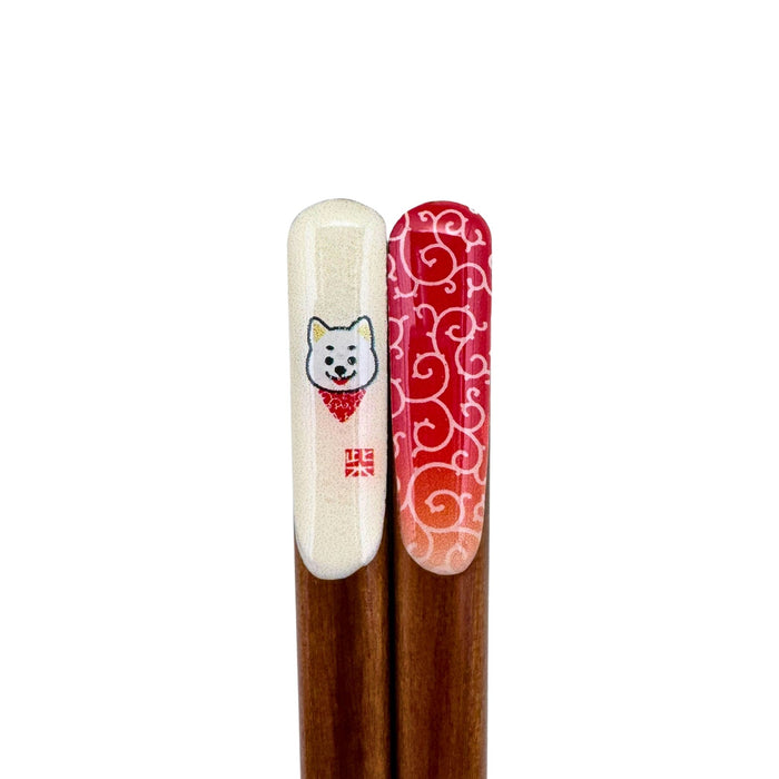 "White Shiba and Red Seigaiha" Chopsticks - Shiroi Shiba and Aka Seigaiha Chopsticks (白い柴と赤青海波箸)
