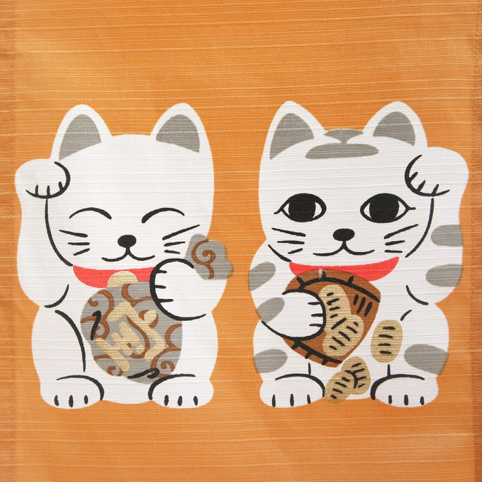 "Seven Lucky Cats Short Yellow Curtain" - Shichi Fuku Neko Tan Kiiro Noren (七福猫短黄色幕)
