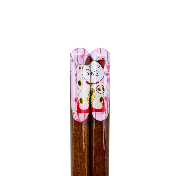 "Cat Cherry Blossoms and Peach Colored" Chopsticks - Neko Sakura to Momoiro Hashi (猫桜と桃色箸)