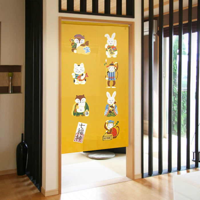 "Seven Lucky Gods Yellow Noren" - Shichi Fukujin Noren (七福神のれん)