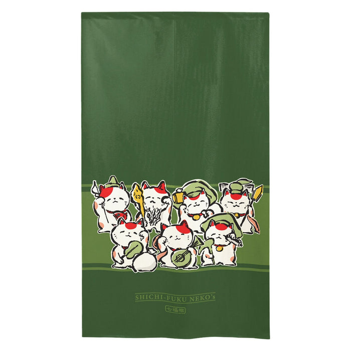 "Green Beckoning Cats" Curtain - Midori Maneki Neko Noren (緑招き猫のれん)